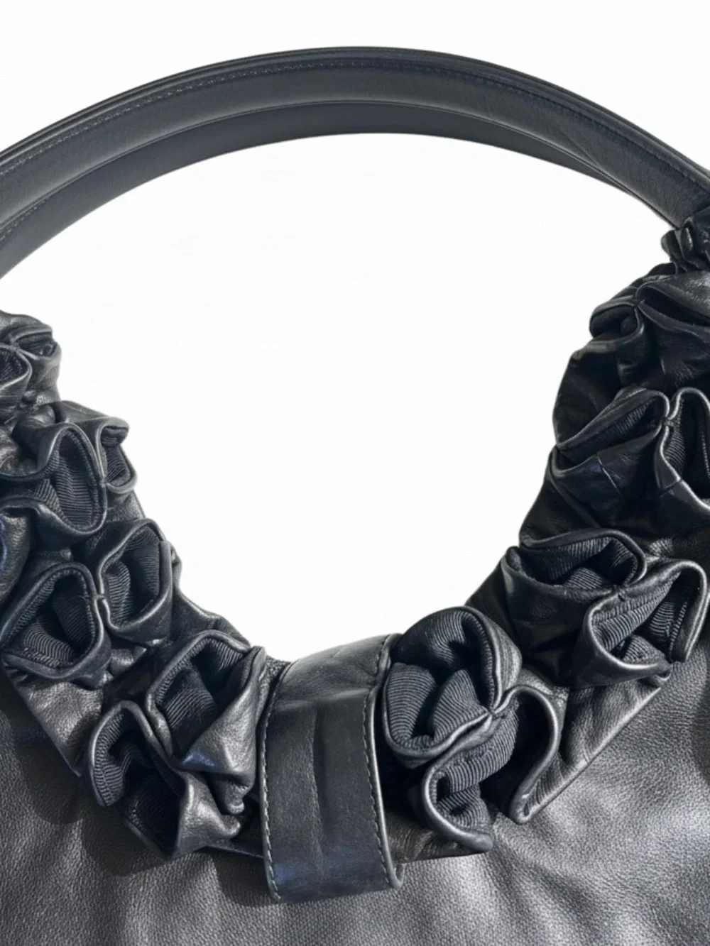 Elie Tahari Melrose Large Ruffled Hobo - Smooth Black Nappa Leather